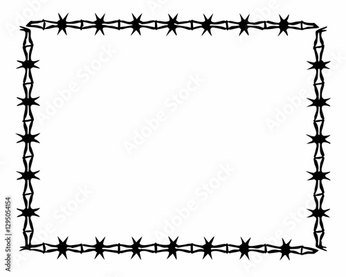 vintage Barbed Wire Frame, Black and White Rough Border Design