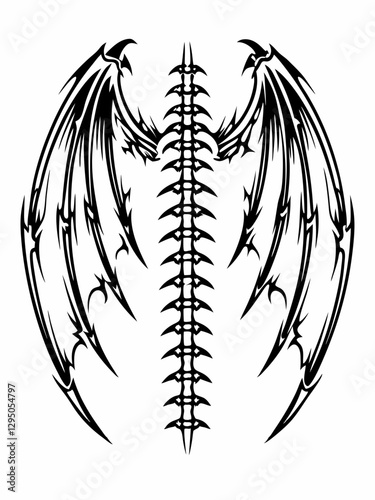 Spiked Angel Wings with Spine, Black and White Dark Art Design