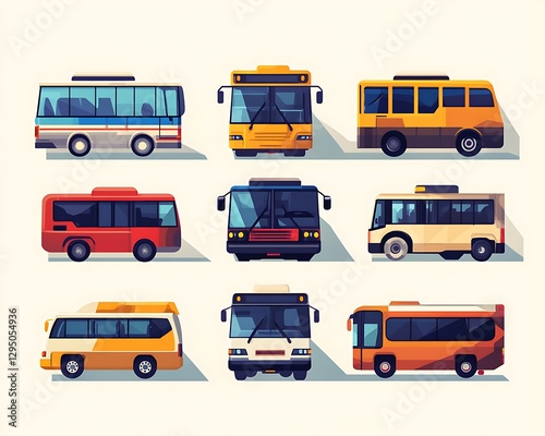 Various bus types, side & front views