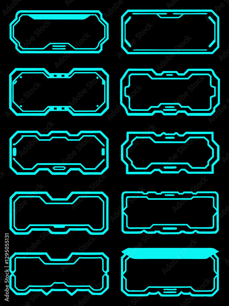 Obraz premium Neon Blue Futuristic Frames, Digital Sci-Fi Interface Design, Tech Border Elements