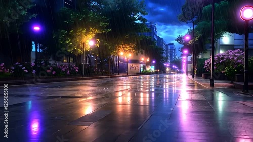 Rainy Night Street Scene