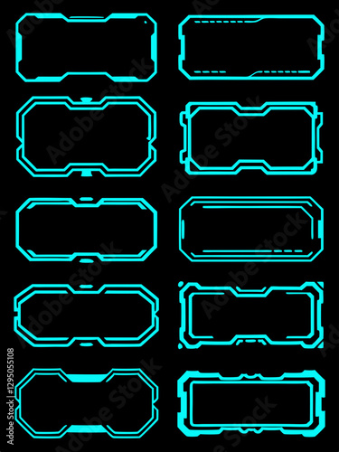 Neon Blue Futuristic Frames, Digital Sci-Fi Interface Design, Tech Border Elements