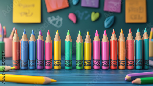 Colorful back to school background featuring a variety of crayons and pencils, ideal for educational themes
