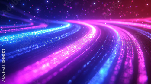 A dynamic, abstract background featuring ascending colorful neon lines and glowing trails, symbolizing motion, progress, and the energy of transformation in a cycled 3D animation