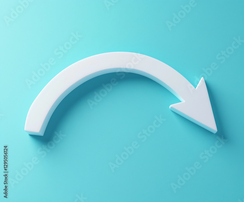 White 3D curved directional arrow isolated on a solid color background