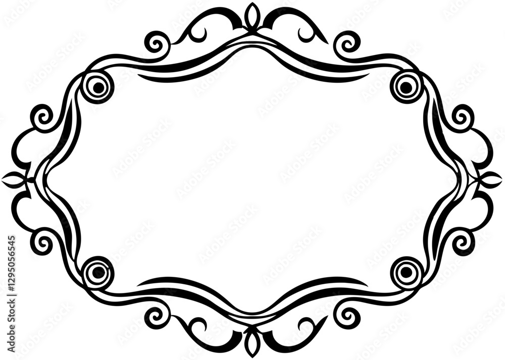Fototapeta premium Elegant Swirled Decorative Frame, Classic Vintage Style, Curved Borders
