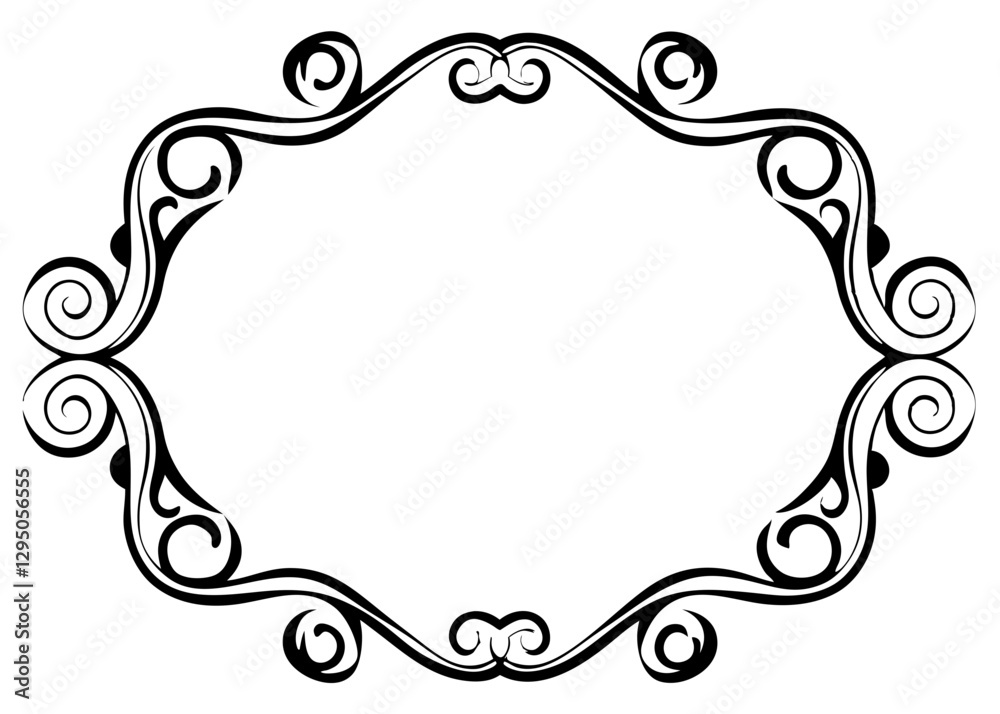 Fototapeta premium Elegant Swirled Decorative Frame, Classic Vintage Style, Curved Borders