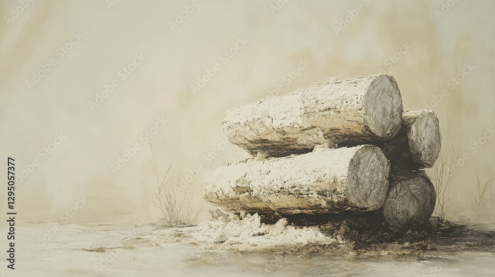 Fototapeta premium Rustic Stacked Logs in Serene Natural Environment with Soft Tones