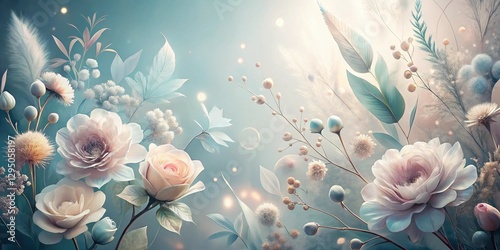 Dreamlike Pastel Floral Arrangement Delicate Roses, Soft Branches, and Airy Botanical Elements in a Serene and Ethereal Composition