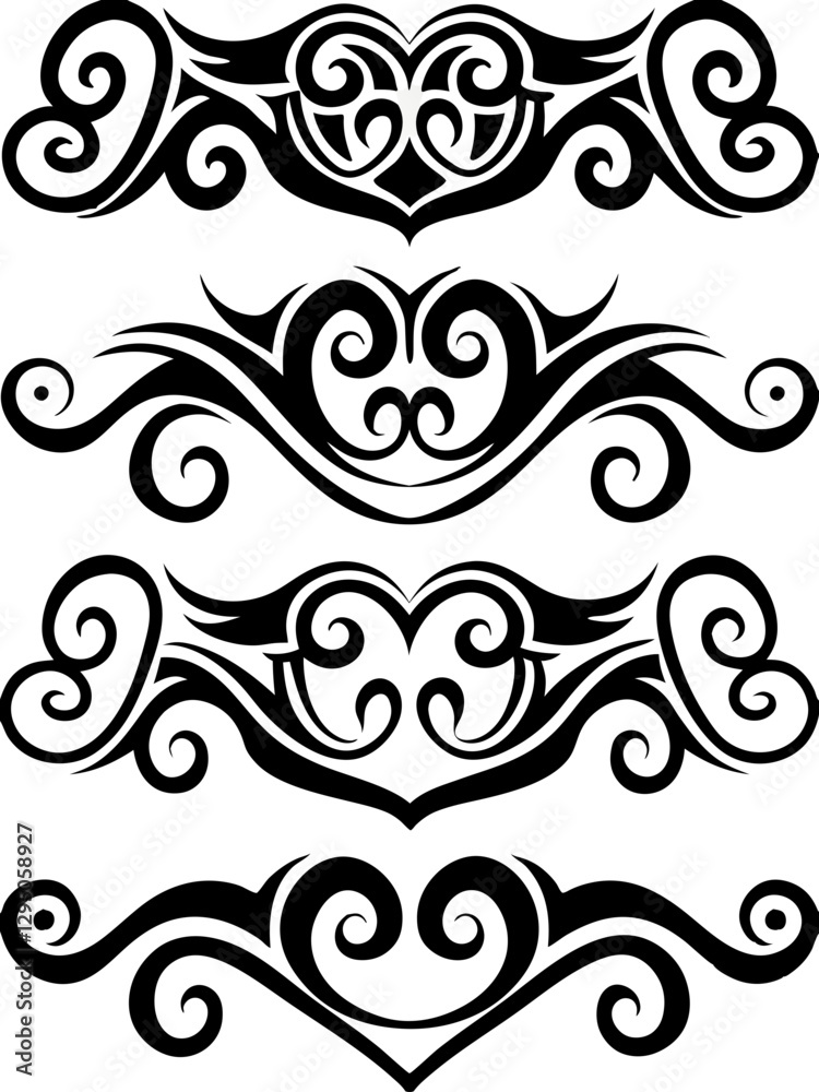 Beautiful tribal heart designs with elegant swirls, perfect for tattoos and decorative art Beautiful tribal heart designs with elegant swirls, perfect for tattoos and decorative art