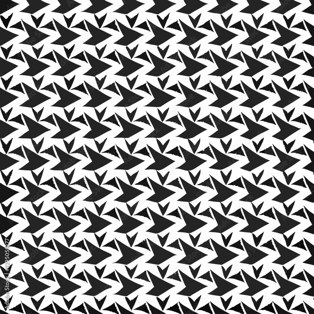Fototapeta premium Intricate black and white geometric pattern with angular shapes creating a visually appealing repeating design