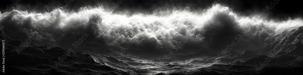 Obraz premium Dramatic Black and White Ocean Wave Art | Majestic Sea Swell in Monochrome | Oceanic Power and Movement Captured in Stunning High-Contrast Photography