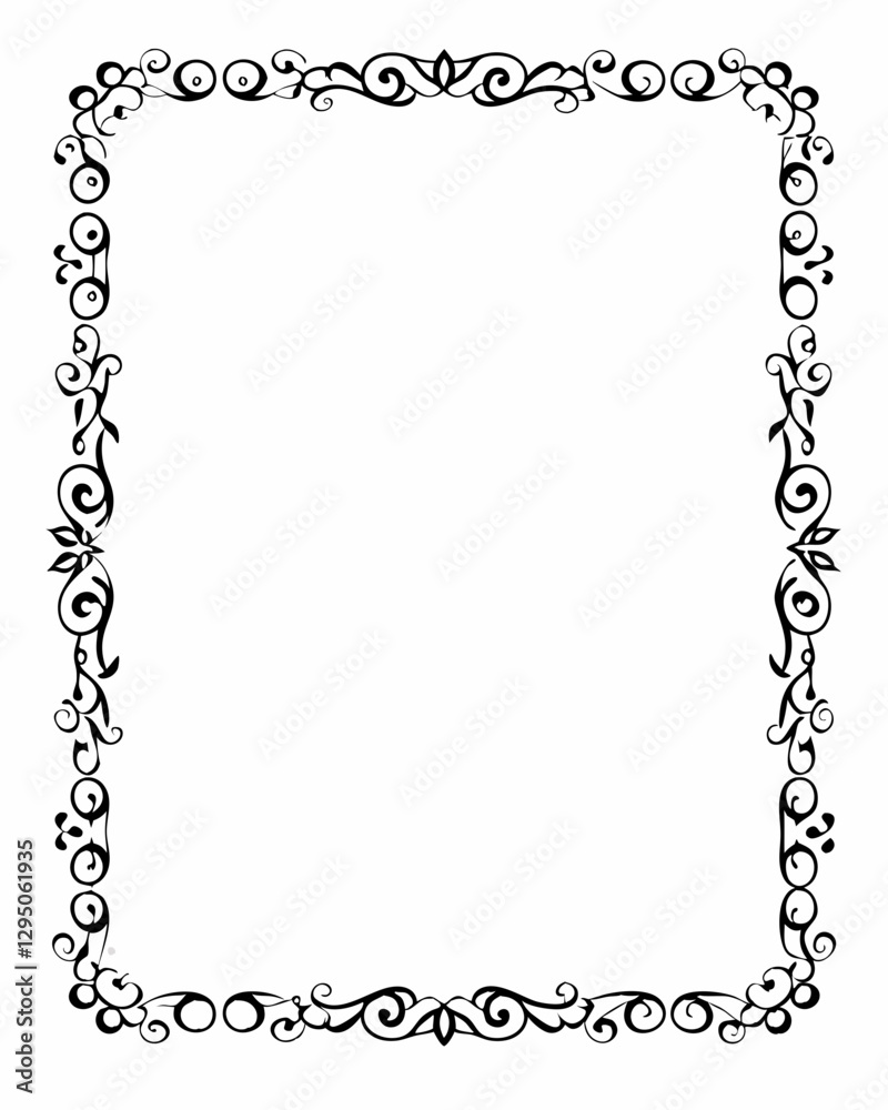 Elegant black and white decorative frame with intricate swirls and detailed design, perfect for invitations or artistic presentations Elegant black and white decorative frame with intricate swirls and detailed design, perfect for invitations or artistic presentations