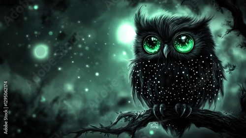 Magical Owl in Night Forest; Decorative