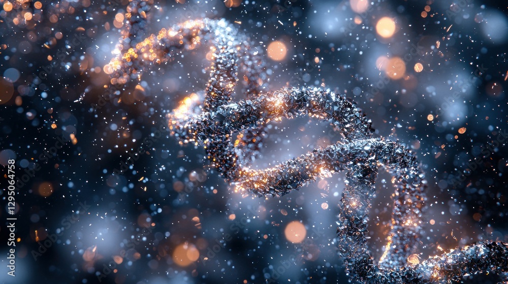 Obraz premium Abstract DNA spiral, swirling particles, bokeh background. Scientific illustration