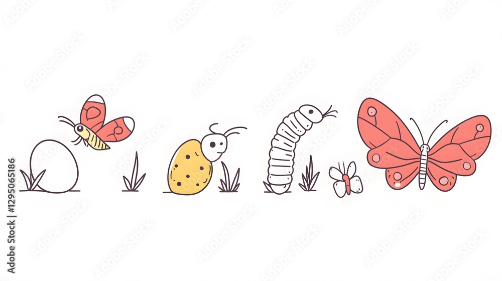 Obraz premium Butterfly life cycle stages nature educational illustration outdoor close-up transformation
