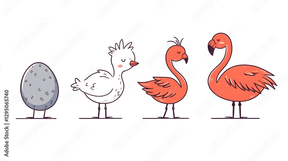 Obraz premium From egg to flamingo an educational illustration of bird evolution