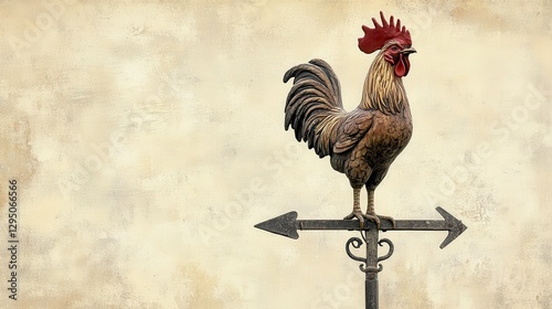 Vintage Rooster Weather Vane on Rustic Background in Soft Tones