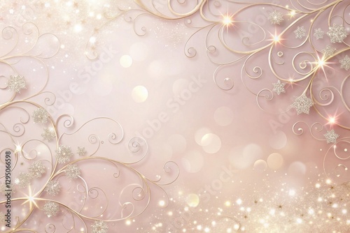 Elegant Pink and Gold Swirling Floral Design with Sparkling Glitter and Shimmering Stars