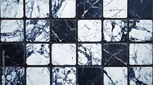 Elegant Black and White Marble Tile Mosaic: A Stunning Textured Design