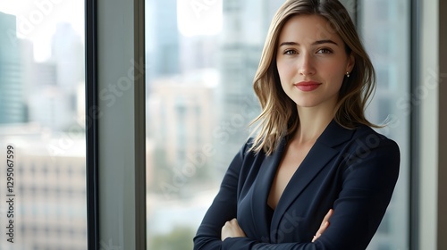 Confident business professional woman in modern office corporate environment portrait urban view Free Download Confident business professional woman in modern office corporate environment portrait urban view - GFXLoad