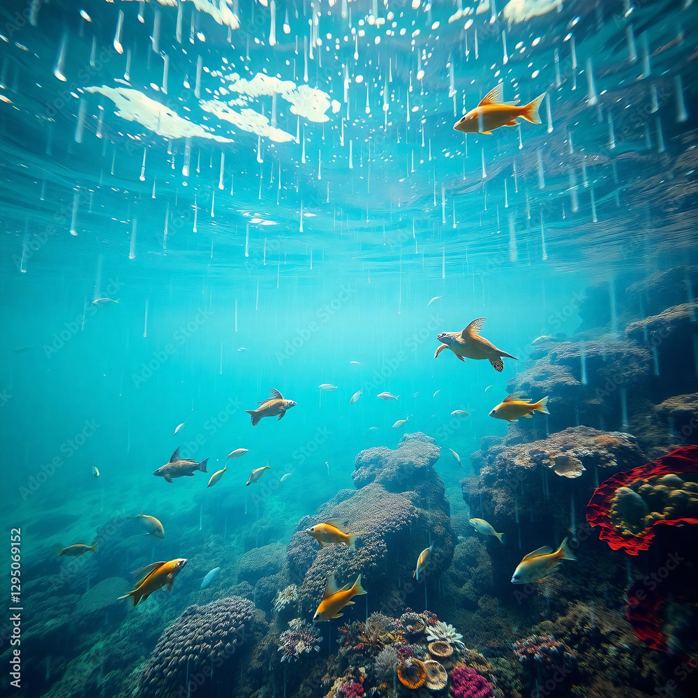 Fototapeta premium Pristine Plastic-Free Ocean with Vibrant Marine Life and Coral Reefs