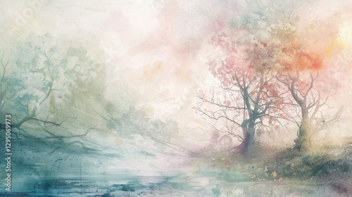 A beautifully painted fantasy landscape in a watercolor style with soft pastel hues. for storytelling.