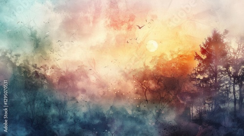 A beautifully painted fantasy landscape in a watercolor style with soft pastel hues. for storytelling.