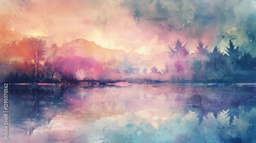 A beautifully painted fantasy landscape in a watercolor style with soft pastel hues. for storytelling.