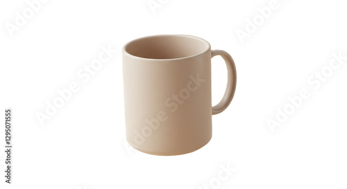 A studio shot of a modern ceramic mug with a smooth matte finish, floating slightly above the surface, perfectly centered, isolated on a solid neutral background, high-resolution details showcasing
