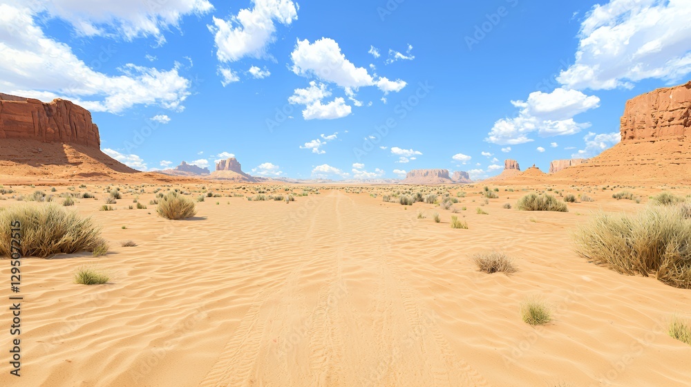 Fototapeta premium Vast Desert Landscape Under a Bright Blue Sky