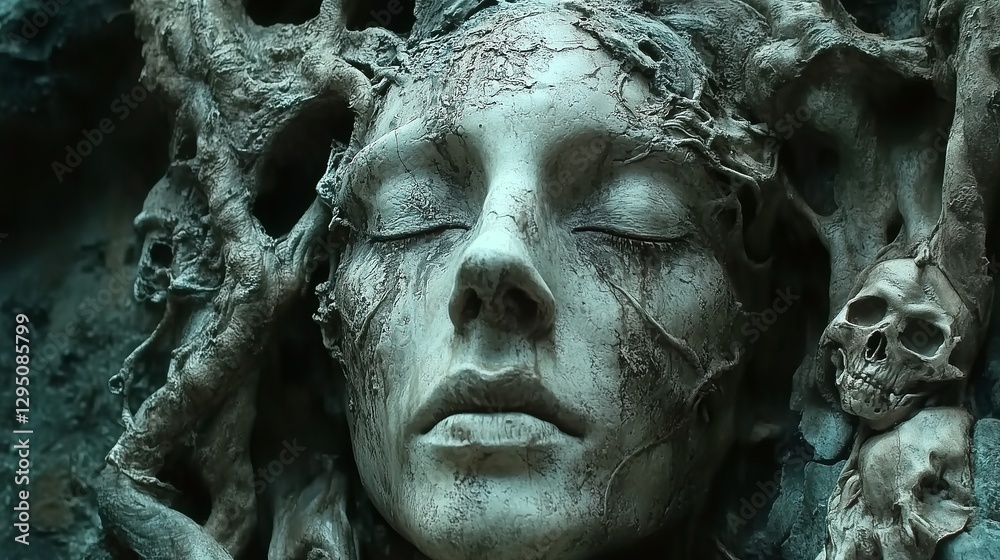 Haunting Stone Face and Skull Fusion – Dark Fantasy & Gothic Art Haunting Stone Face and Skull Fusion – Dark Fantasy & Gothic Art