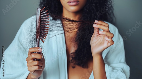 Hair Loss: A Woman's Struggle with Thinning Hair and Damaged Strands photo