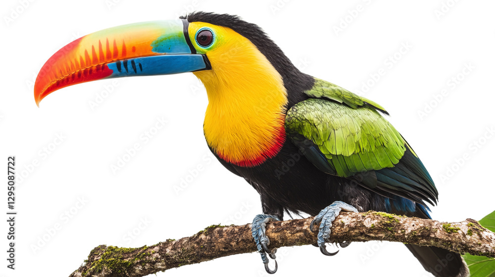 Obraz premium Colorful toucan png with detailed feathers isolated on transparent background for nature and wildlife design projects.