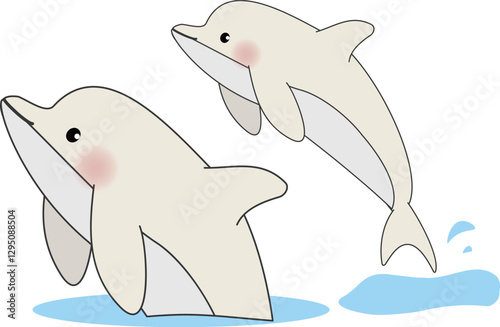 海面から顔出す白イルカのかわいいイルカのイラスト