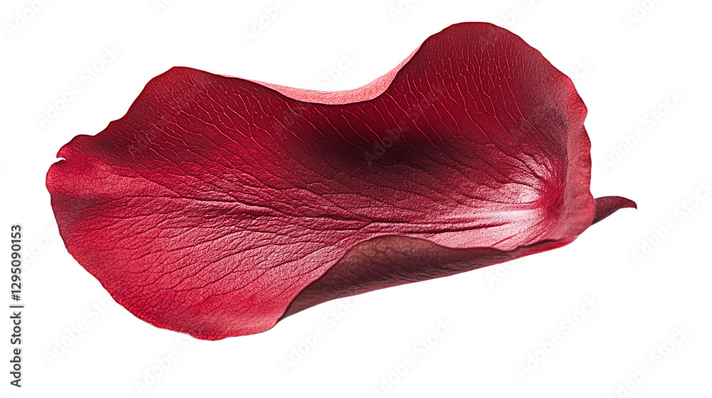 Fototapeta premium Single red rose petal top view png with transparent background for romantic floral designs and creative art projects.