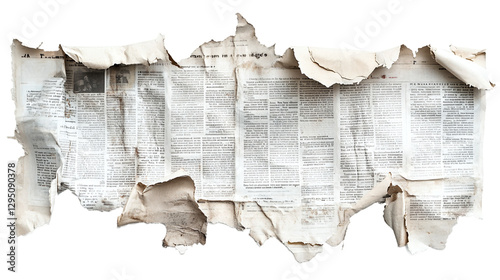 Torn newspaper pieces png with transparent background for scrapbooking, collage art, and graphic design projects.
