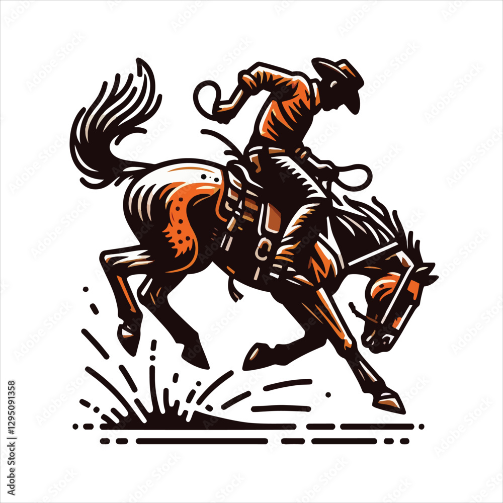 Fototapeta premium A cowboy on a rearing horse, swinging a lasso