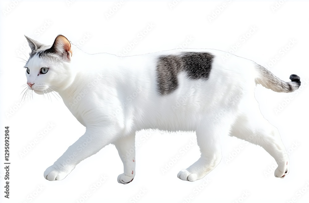 Graceful White Cat Striding Across Bright Background with Playful Expression
Graceful White Cat Striding Across Bright Background with Playful Expression