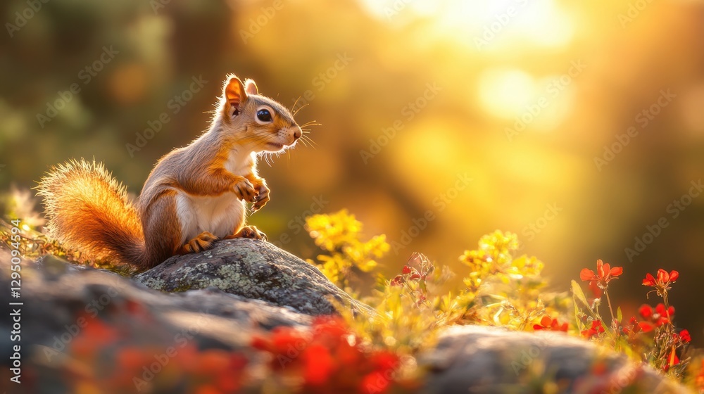 Obraz premium Cute squirrel in Spring field in forest.