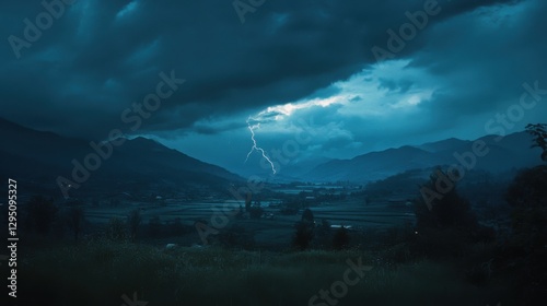 Majestic Mountain Landscape Under a Dramatic Night Storm