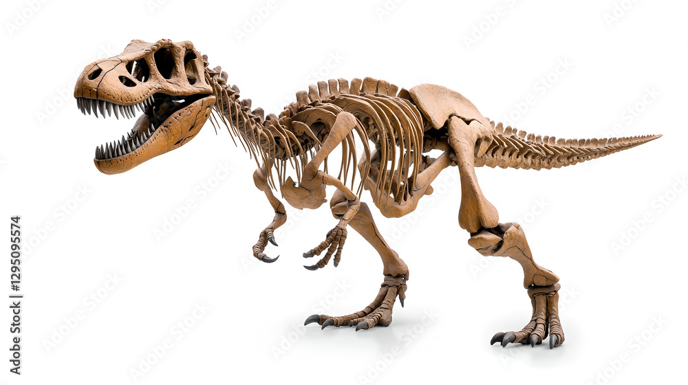 Detailed T-Rex Skeleton Against a White Background Detailed T-Rex Skeleton Against a White Background