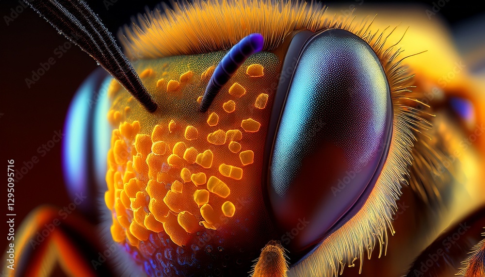 Fototapeta premium Ultra macro of a pollen grain on a bee’s leg, showcasing its highly detailed microscopic structure, capturing intricate patterns and textures.