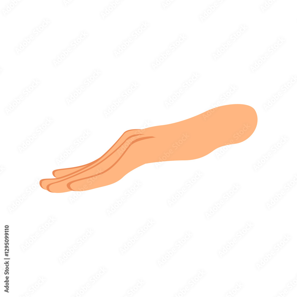 Flat vector illustration of a hand in a side view, positioned horizontally with fingers extended. Flat vector illustration of a hand in a side view, positioned horizontally with fingers extended.
