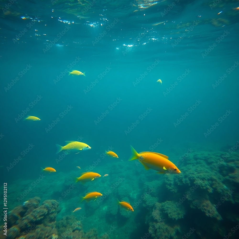 Fototapeta premium Pristine Plastic-Free Ocean with Vibrant Marine Life and Coral Reefs