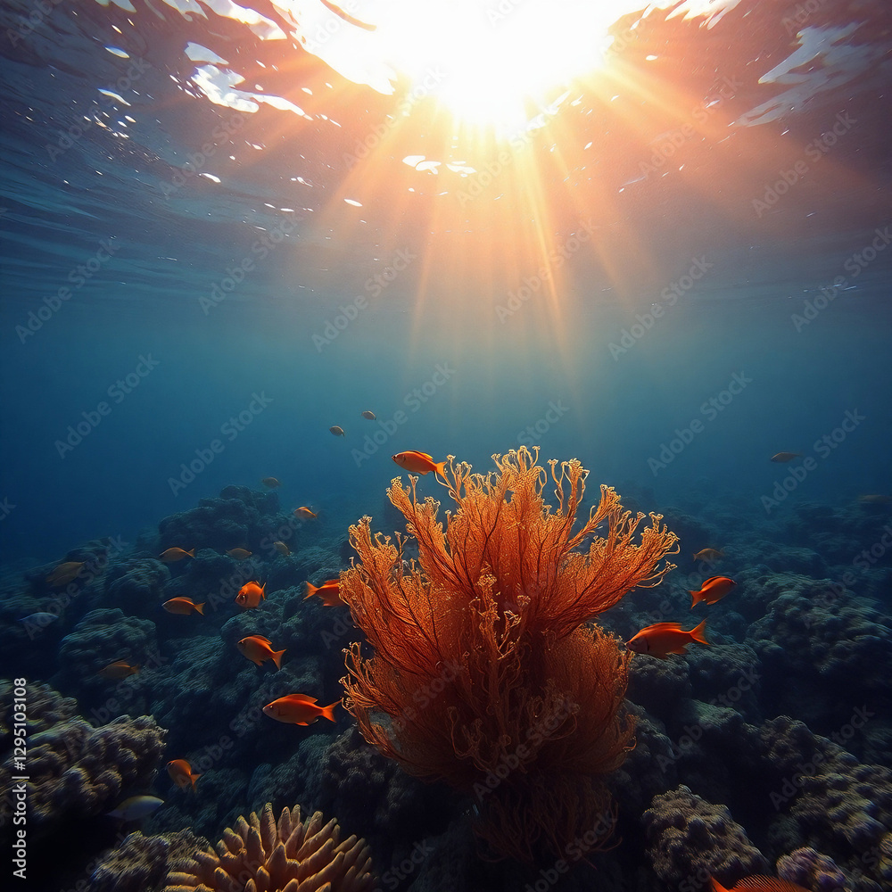 Obraz premium Pristine Plastic-Free Ocean with Vibrant Marine Life and Coral Reefs
