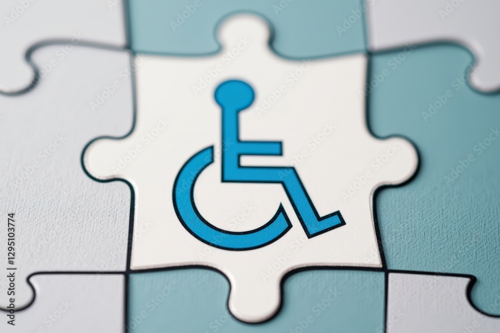 A Close-Up View of a Blue Handicap Symbol on a Puzzle Piece Representing Accessibility and Inclusion for Individuals with Disabilities A Close-Up View of a Blue Handicap Symbol on a Puzzle Piece Representing Accessibility and Inclusion for Individuals with Disabilities