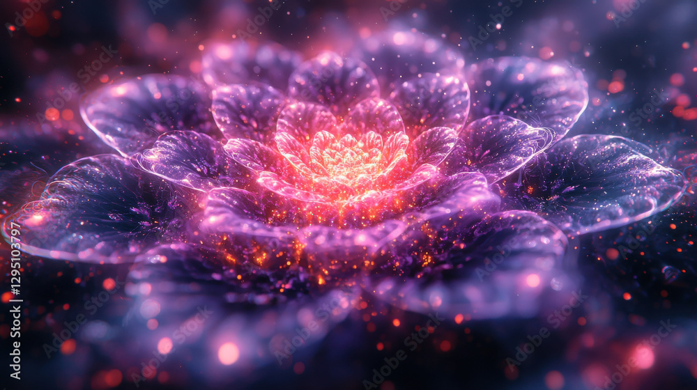 Fototapeta premium vibrant, glowing flower with intricate patterns and sparkling details, radiating energy and beauty