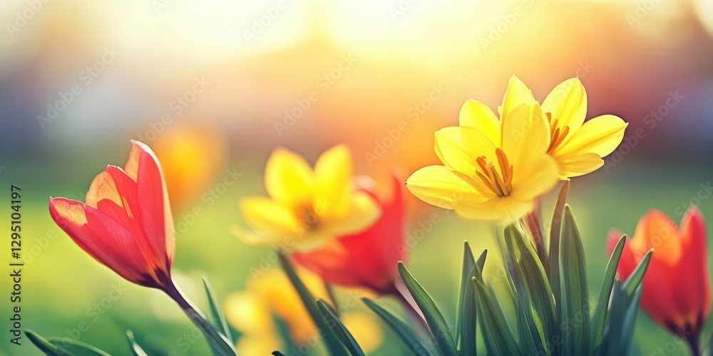 A vibrant field of flowers illuminated by sunlight, showcasing a stunning array of colors and natural beauty in a serene outdoor setting. A vibrant field of flowers illuminated by sunlight, showcasing a stunning array of colors and natural beauty in a serene outdoor setting.