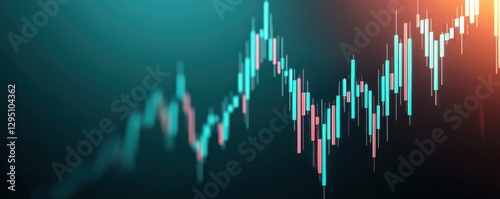 Abstract financial chart with rising trends and colorful candlesticks on a dark background. photo